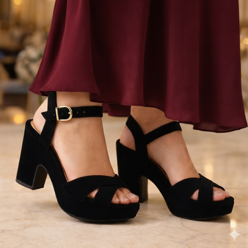 Sandália Crômic Meia Pata Preto - Salto Grosso 