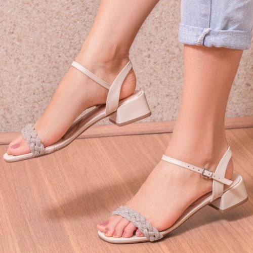 Sandália Mariotta Salto Bloco Off White - Salto Grosso 