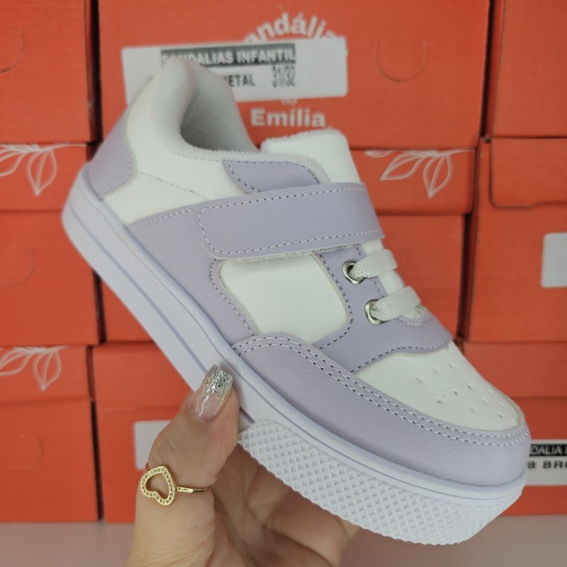 Tênis Infantil Menina Branco Lilás - Tênis 